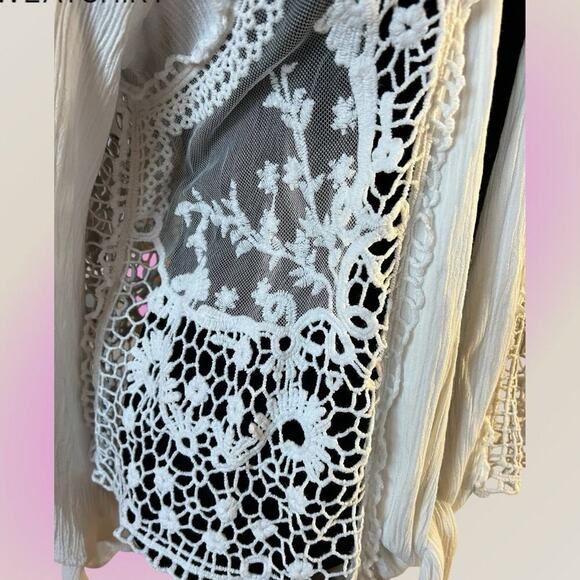 GUESS-LOS ANGELES women’s size M crochet look open front cardigan - Picture 3 of 11